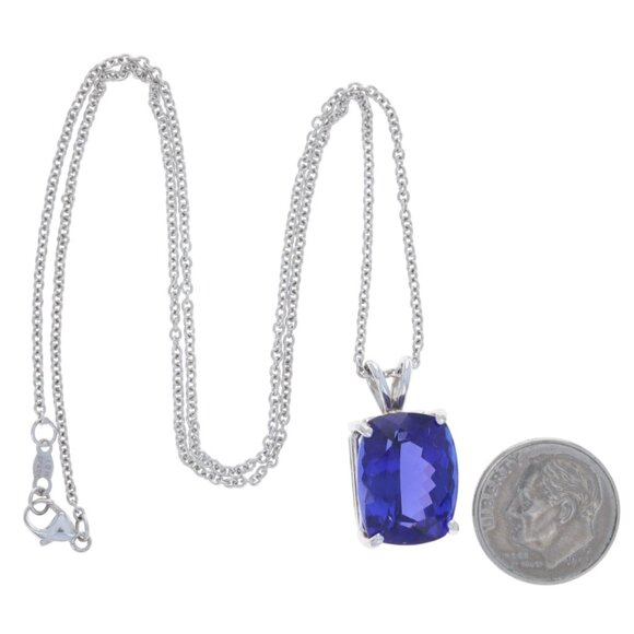 Tanzanite blue cushion cut pendant necklace 18k white gold  White Gold Tanzanite Solitaire Pendant Necklace 17\
